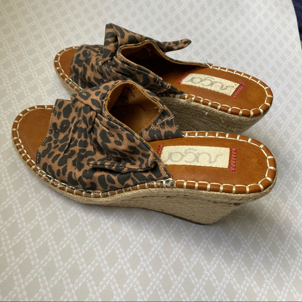 Sugar Womens SGR Hundreds Leopard Wedge Heel Slip On Sandals Size 7.5M